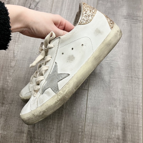 Golden Goose Superstar Sneakers Leather Snake Print Gold Glitter Heel Sz 38 (8) - Picture 5 of 16